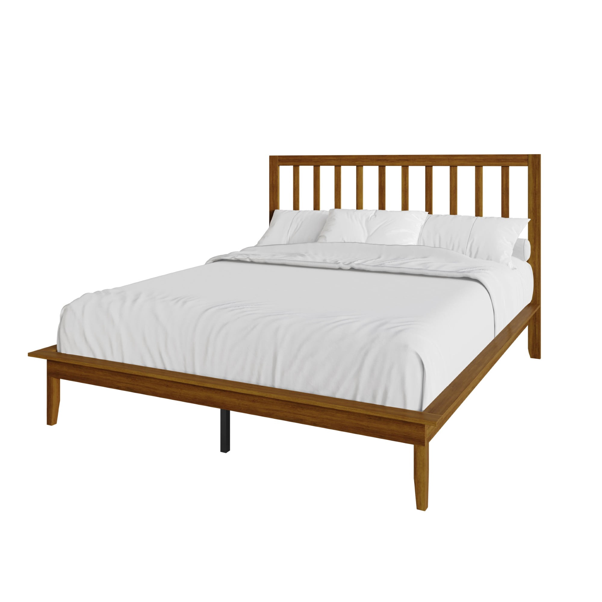 Home Design Lancaster Queen Platform Bed Frame with Slatted Headboard, No box spring required, Brown, Easy Assembly