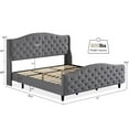 thumbnail image 5 of King Bed Frame, Tufted Upholstered Platform Bed with Headboard and Footboard, Velvet Handmade Pleats Wingback Platform Bed, Strong Wooden Slats/No Box Spring Needed/Easy Assembly, Grey, 5 of 7