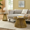 thumbnail image 2 of 31.5" Round Coffee Table, Modern Minimalist Black Circle End Table with Solid Wood Legs and Cross Base for Living Room Office,Brown+Yellow, 2 of 9