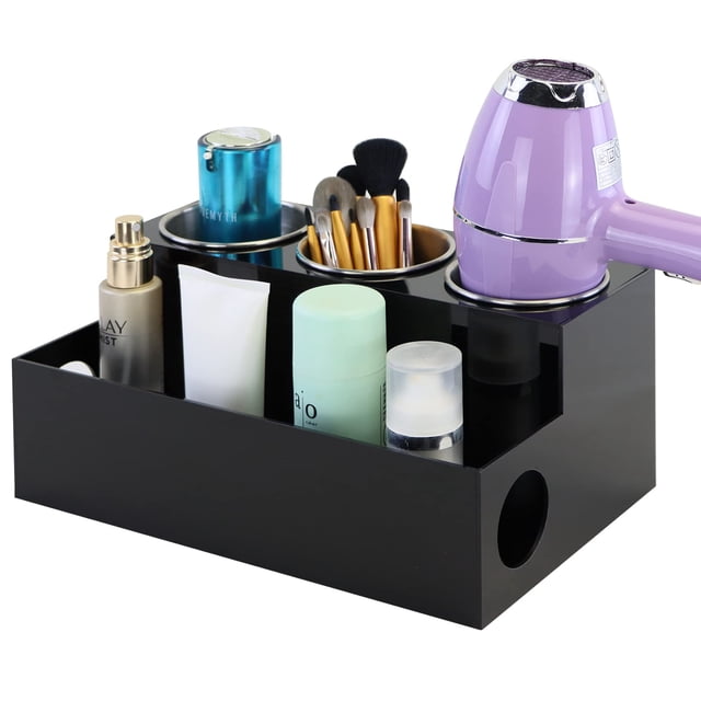 Organizador de herramientas para el cabello PITBVO, acrílico negro, con 3 tazas