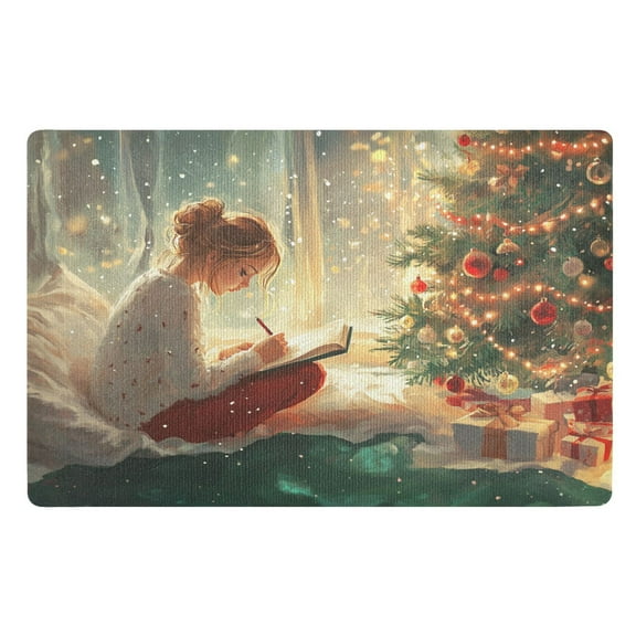 BZSMCE Floor Mats 32x20in Painting Girl under Chrismas Tree Creativity Doormats