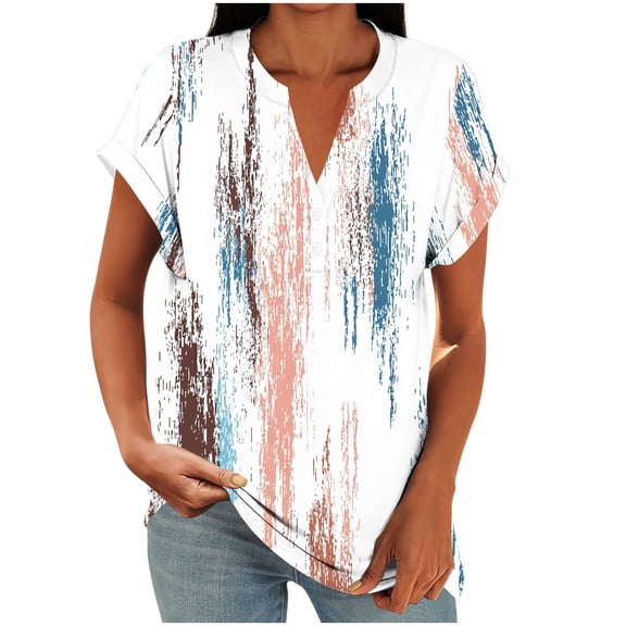 purcolt Womens Summer Tops Dressy Casual V Neck Short Sleeve Button Shirts Cute Printed Business Work Blouses