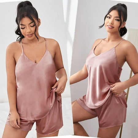 eczipvz Lingerie for Women Pajama Set for Women Lingerie Lace Trim Nightgown Tank Top BoyShorts Sleepwear 2 Piece Pink XXL