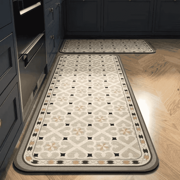 SPACEMUSE Kitchen Rug Set 2 Piece, Modern Moroccan Soft Carpet, Neutral Geometric Distressed Rubber Backing, Machine Washable Non-Slip Mats for Kitchen, Hallway, Bathroom, 19.7"x31.5"   19.7"x47.3"
