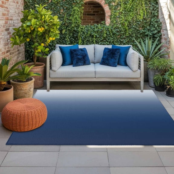 Outdoor Rug 3x5 ft Navy Blue Outdoor Large Area Rug Non Slip Rubber Gradient Colorf Front Door Mat RV Rug Camping Carpet Patio Outdoor Rugs for Backyard Balcony Deck Porch Indoor