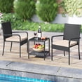thumbnail image 4 of Costway 3 PCS Patio Furniture Set with 2-Tier Table Tempered Glass Tabletop & Soft Cushions Brown, 4 of 10