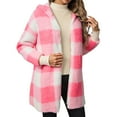 thumbnail image 1 of Plus Size Winter Longline Open Front Cardigan Oversized Plaid Knitted Coat for Women, 1 of 8
