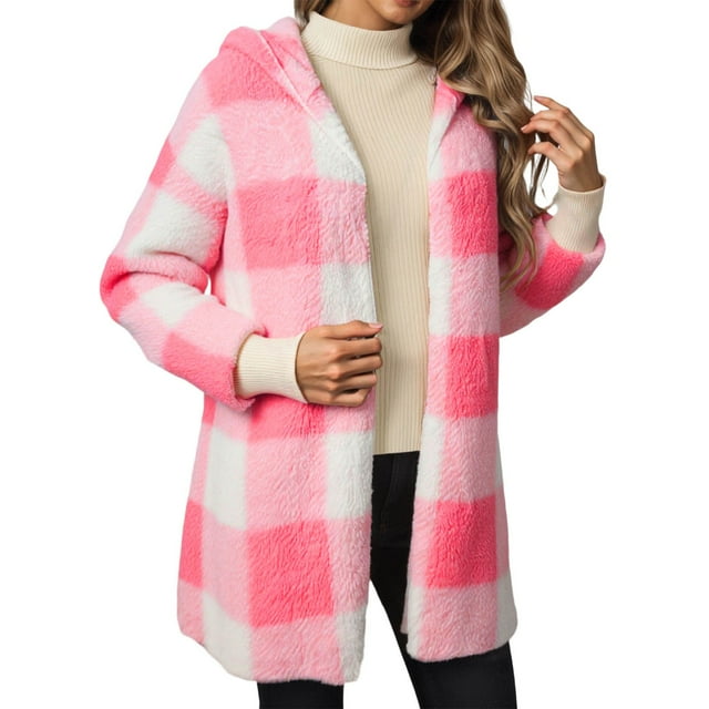 Plus Size Winter Open Front Cardigan Oversized Plaid Pattern Longline Knitted Coat for Casual and Wear,Size:XXL