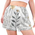 thumbnail image 2 of Women's Satin Pajama Shorts Flowers Hand Drawn Pattern with Pockets, Elastic Waist Sleep Lounge Shorts, 2 of 7