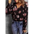 thumbnail image 2 of ABPHQTO Blusa de mujer con cuello en V y estampado floral negro con mangas abullonadas, 2 of 5