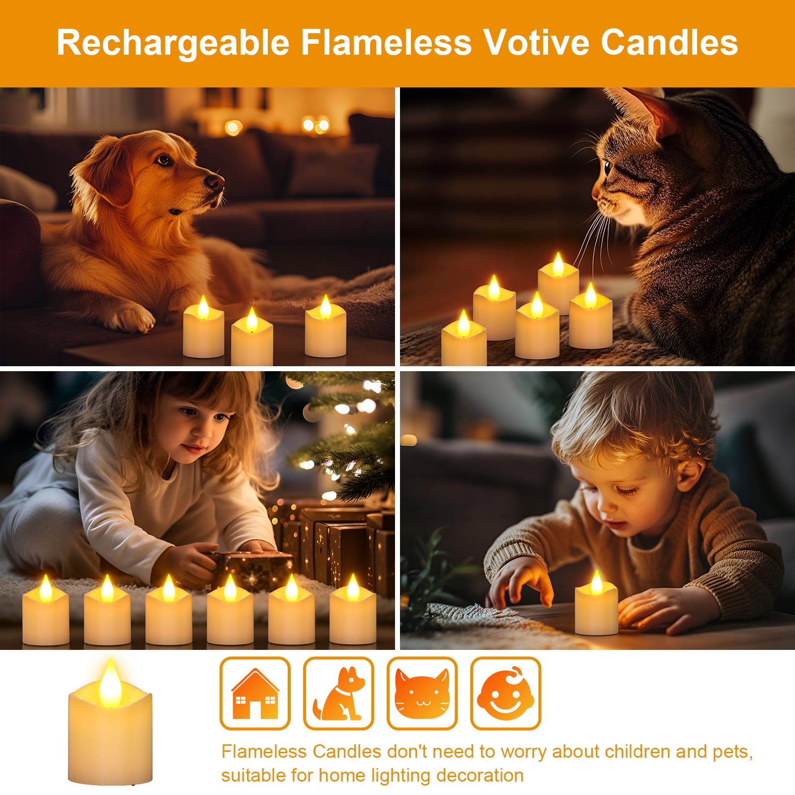PChero Rechargeable Candles with Remote Timer ,12pcs Flameless Candles LED Votive Candles with Charging Base, Battery Tea Lights Flickering Electric Fake Small Candles for Table Wedding Home Decor