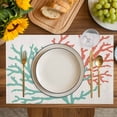 thumbnail image 4 of Teal Red Coral Placemats Set of 4, Summer Ocean Nautical Coastal Rustic Burlap Placemats for Dining Table, Place Mats for Kitchen Tabletop, Waterproof Wipeable Dining Table Mats Set, 4 of 9