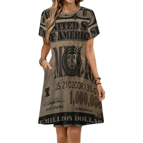 1 Million Dollar Bill Sundress Short Sleeve Dress Summer Women Clothes Dress for Women Dresses