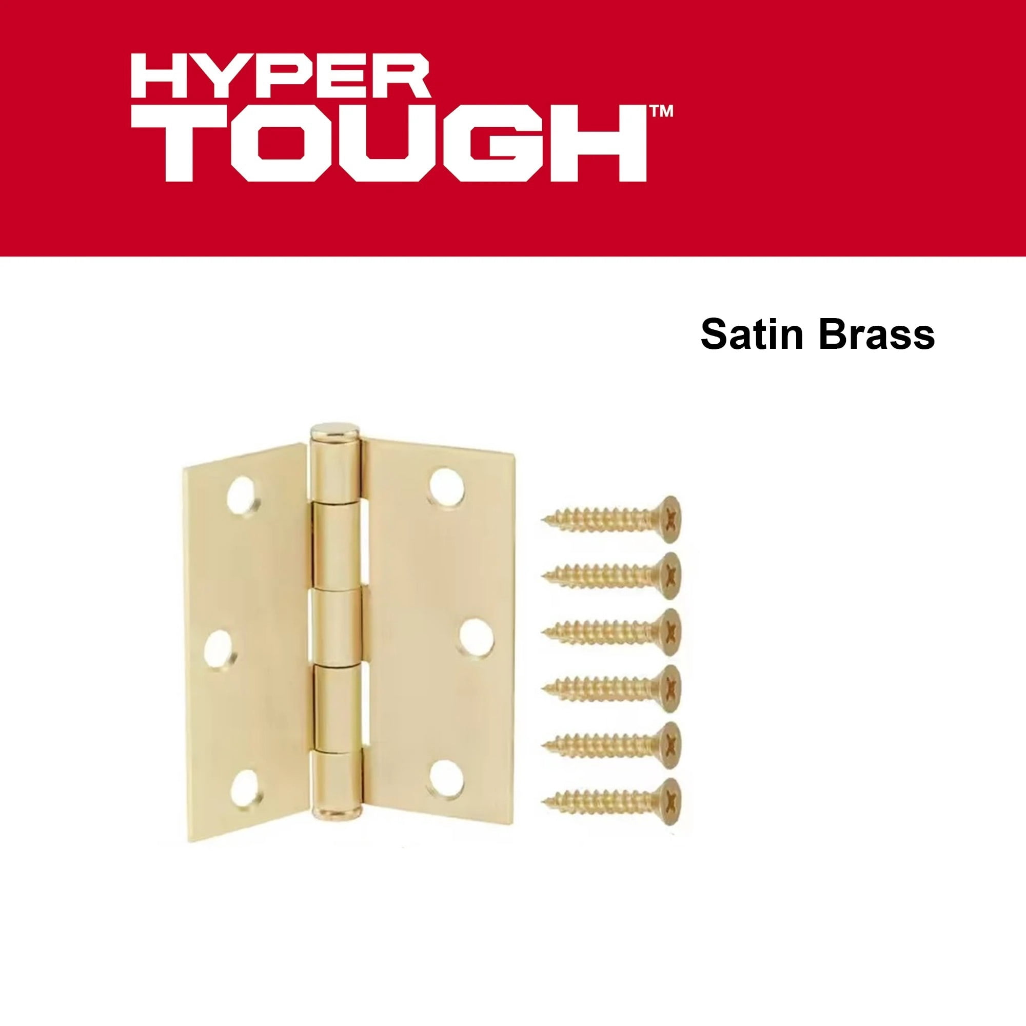 (2 pack) Hyper Tough 3-1/2 Inch New Square Corner Squeak-Free Door Hinge Brass, 1 Piece