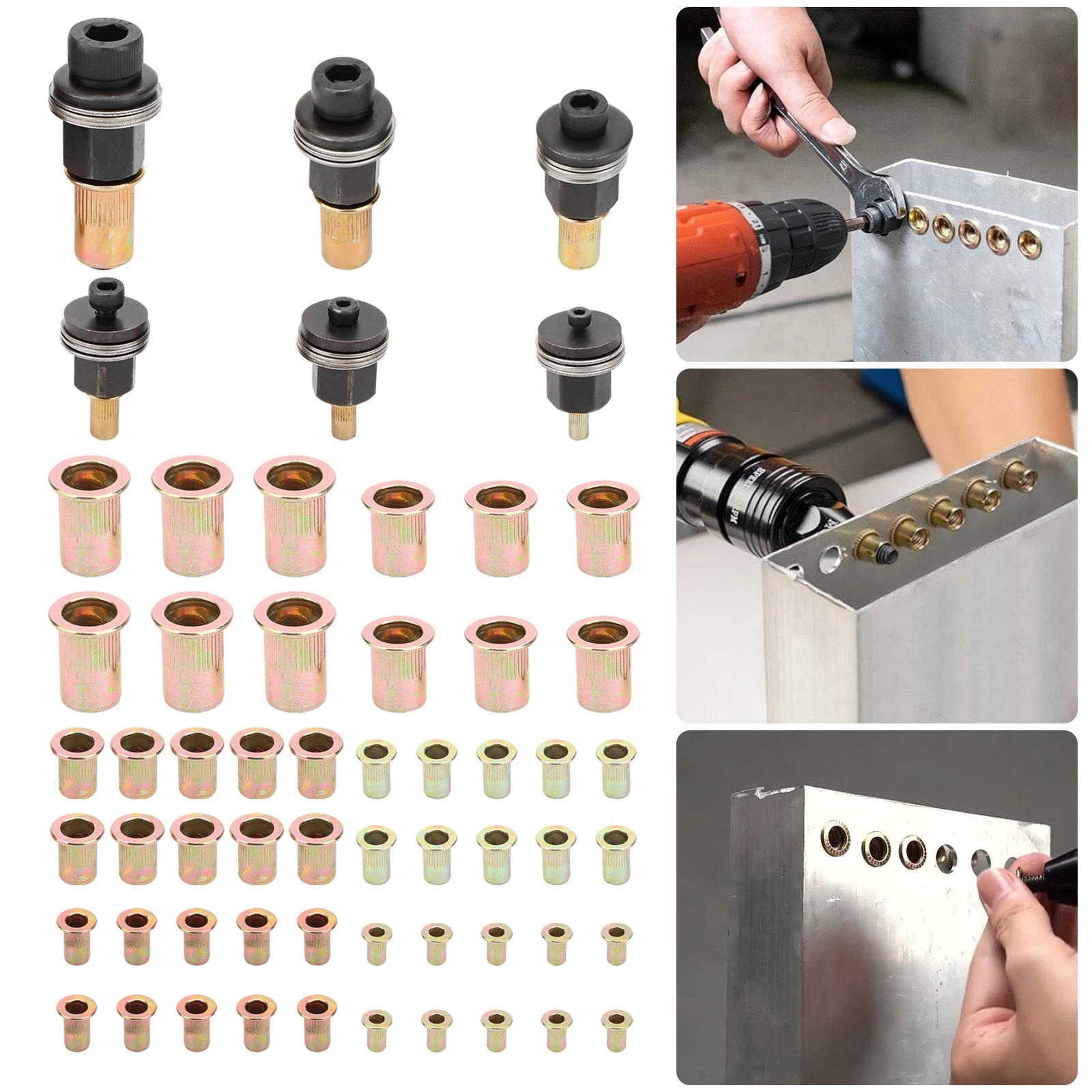 GUYUTING 58 PCS Rivet Nut Set With Adapters M3-M10 Sizes High Strength Carbon Steel For Machinery Automotive DIY