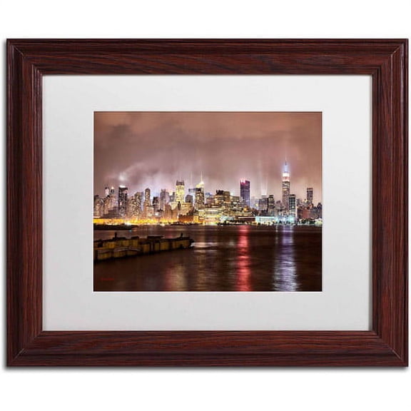 Trademark Fine Art "Midtown Manhattan Over the Hudson River" Canvas Art by David Ayash, White Matte, Wood Frame