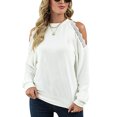 thumbnail image 1 of Blusa de mujer con hombros descubiertos y cuello redondo Camisa de manga larga Diseño de encaje Color puro para el hogar Blanco L, 1 of 8