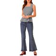 thumbnail image 2 of INSPIRE CHIC Women's Sleeveless Square Neck Self Tie Waist Peplum Textured Gingham Plaid Top Black XS, 2 of 6