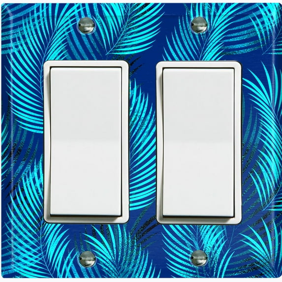 Metal Light Switch Plate Cover Jungle Tropical Leaves Blue Palm JGL002
