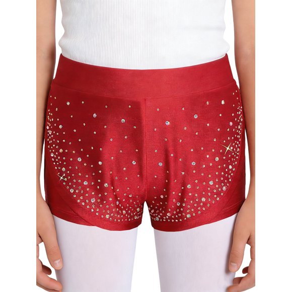RUNQHUI Kids Girls 2 in 1 Sport Shorts Double-layer Dance Shorts Gymnastics Athletic Short Pants Gym Bottoms Burgundy 8