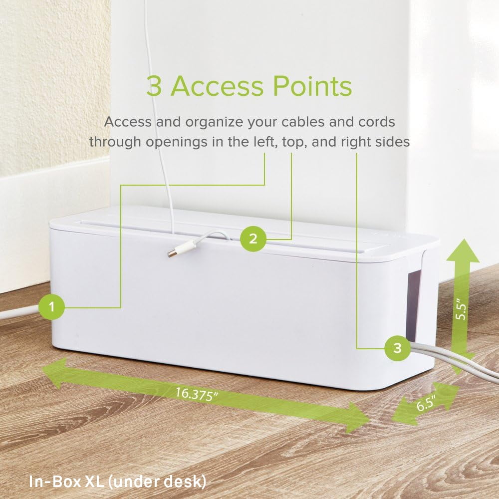 in-Box Cable Box Set with Extra Large Surge Protector Concealer Cable Management for Under Desk and Mobile Charging Station Power Strip Organizer for Desktop, White