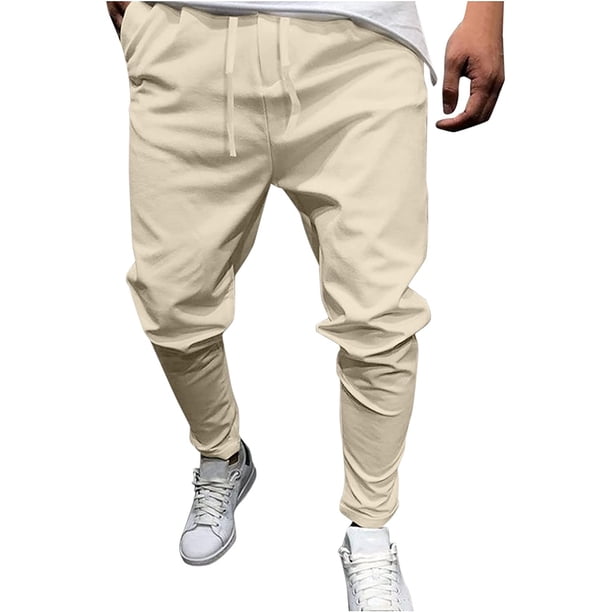 Pantalones casuales de lino para hombre, color sólido, ajustados, cintura baja, elásticos, ligeros, elásticos, con cordón, para verano, playa, yoga 036-caqui G 036-caqui G Xishao ropa