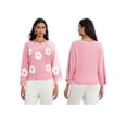 thumbnail image 3 of LMLYSoH Women Loose Knit Sweater Sweet Flower Embroidered Long Sleeve Boat Neck Pullovers Spring Fall Casual Jumpers Tops, 3 of 9