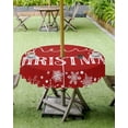 thumbnail image 4 of Fsddascl Red Merry Christmas Outdoor Tablecloth - 54 Inch Round Dining Table Cover, Xmas Winter Snowflake Red White Waterproof Outdoor Table Cloth with Umbrella Hole & Zipper for Picnic/Patio/Party, 4 of 7