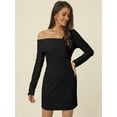 thumbnail image 2 of Unique Bargains Women's 2023 Elegant Long Sleeve Off Shoulder Bodycon Mini Dress M Black, 2 of 6