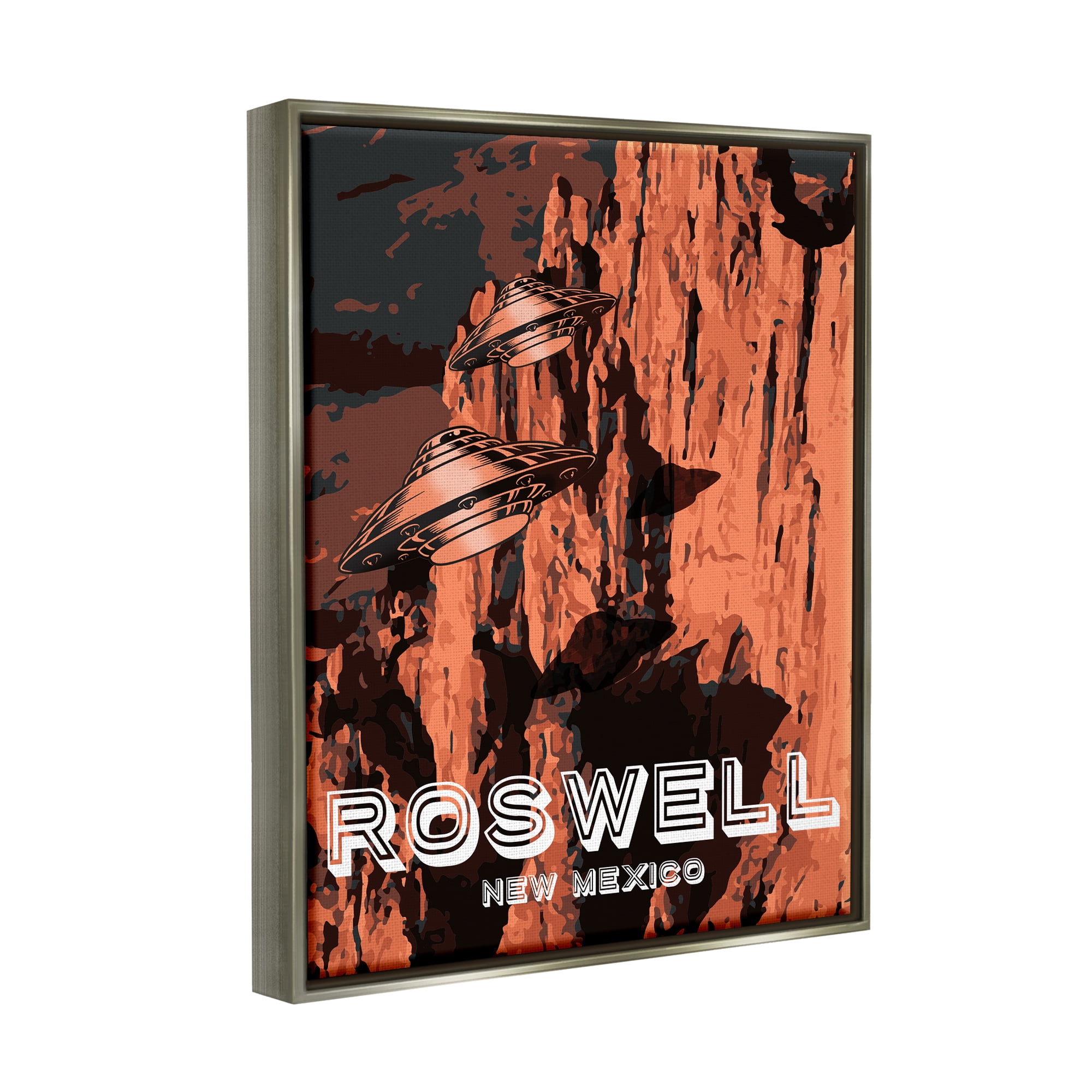Stupell Industries Roswell New Mexico Desert UFOs Travel & Places Painting Gray Floater Framed Art Print Wall Art