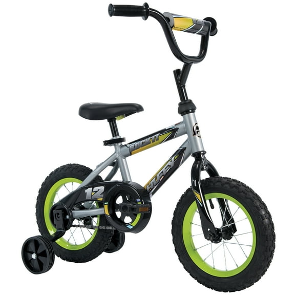 Huffy Rock It 12-inch Boys’ Bike with Training Wheels, Grey, 3-5 years