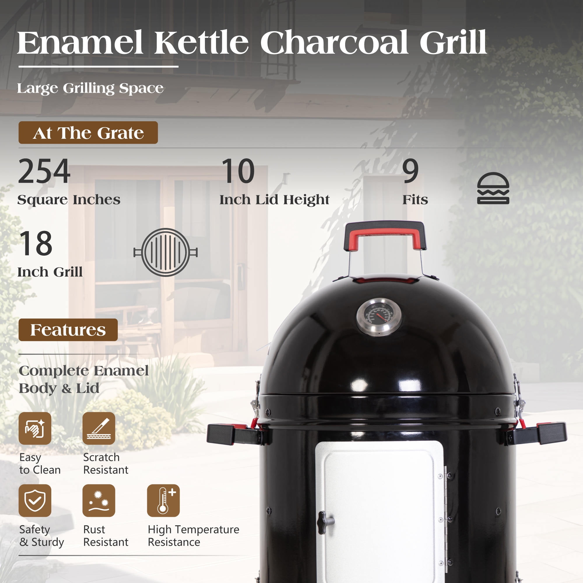 Summit Living 18-inch Vertical Charcoal Smoker Grill with