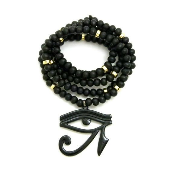 Egypt God Eye of Horus Pendant 6mm 30 inches Wooden Bead Necklace