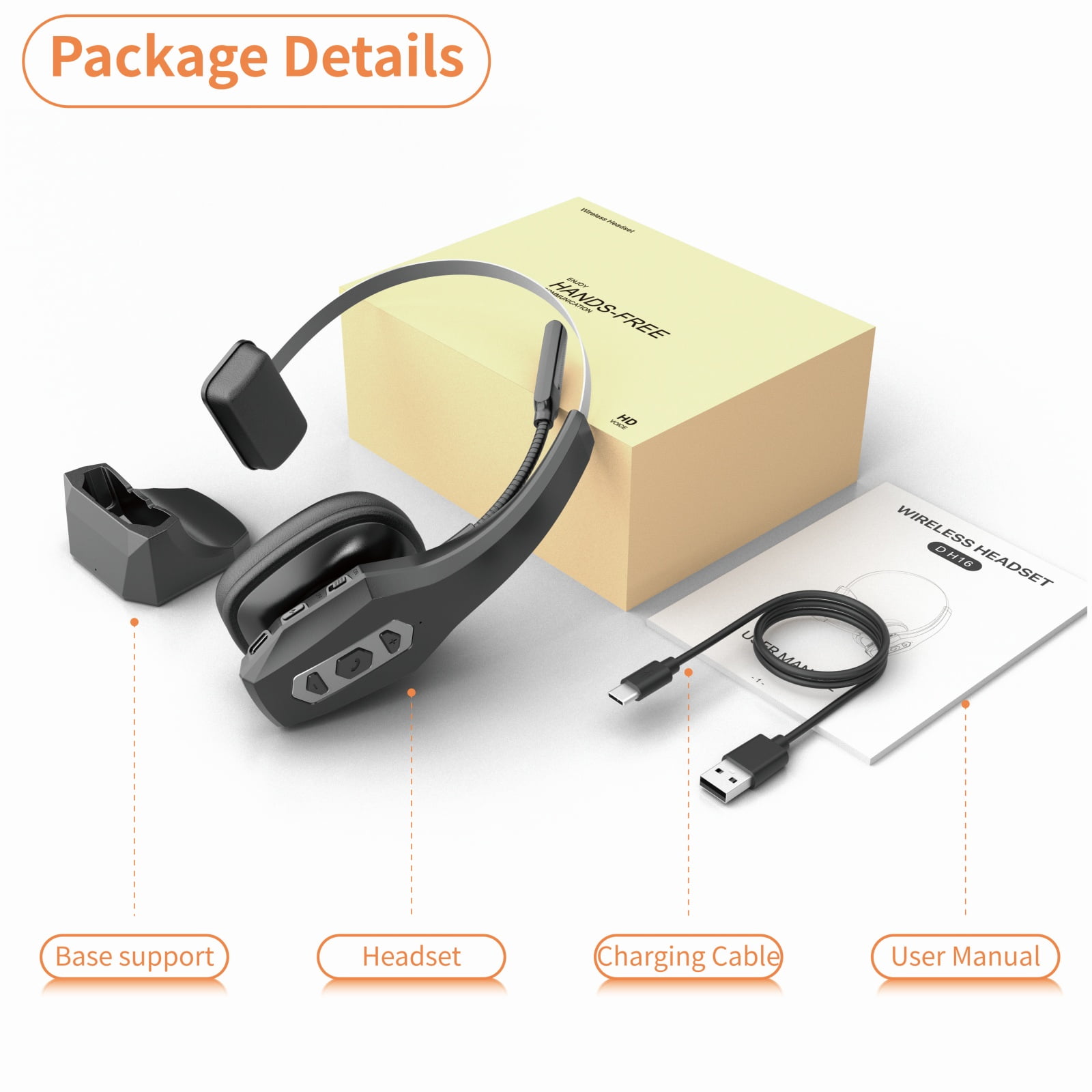 JOUALY Wireless Bluetooth Business Headset with Microphone & Charging Case,5.2 Headset for Trucker,70H Working Time,Dual Noise Canceling Headphones for Driving/ Home/ Office /Cell Phones/Computer