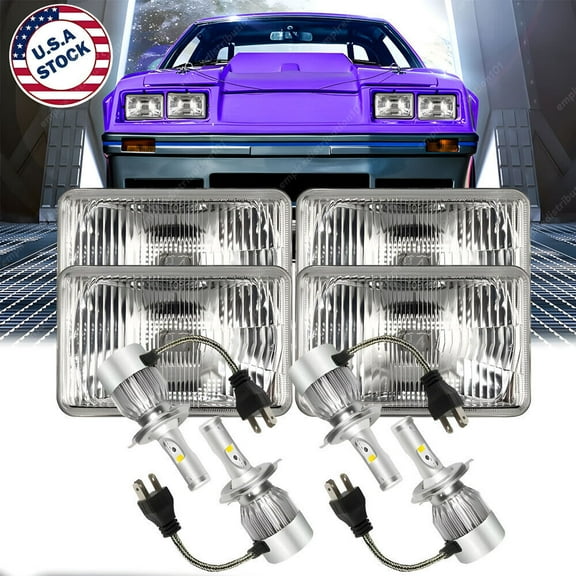 4PCS For Ford Mustang 1979-1986 Black 4x6 Inch LED Headlights Low/ High Beam A 