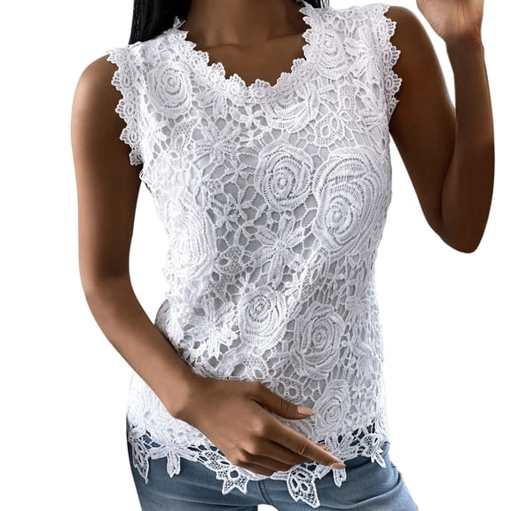 NJGRAE White Tops for Women Womens Short Sleeve Tops Womens Lace V Neck Tunic Tank Tops Casual Sleeveless Shirt Blouse Women’S Boat Neck T-Shirts M