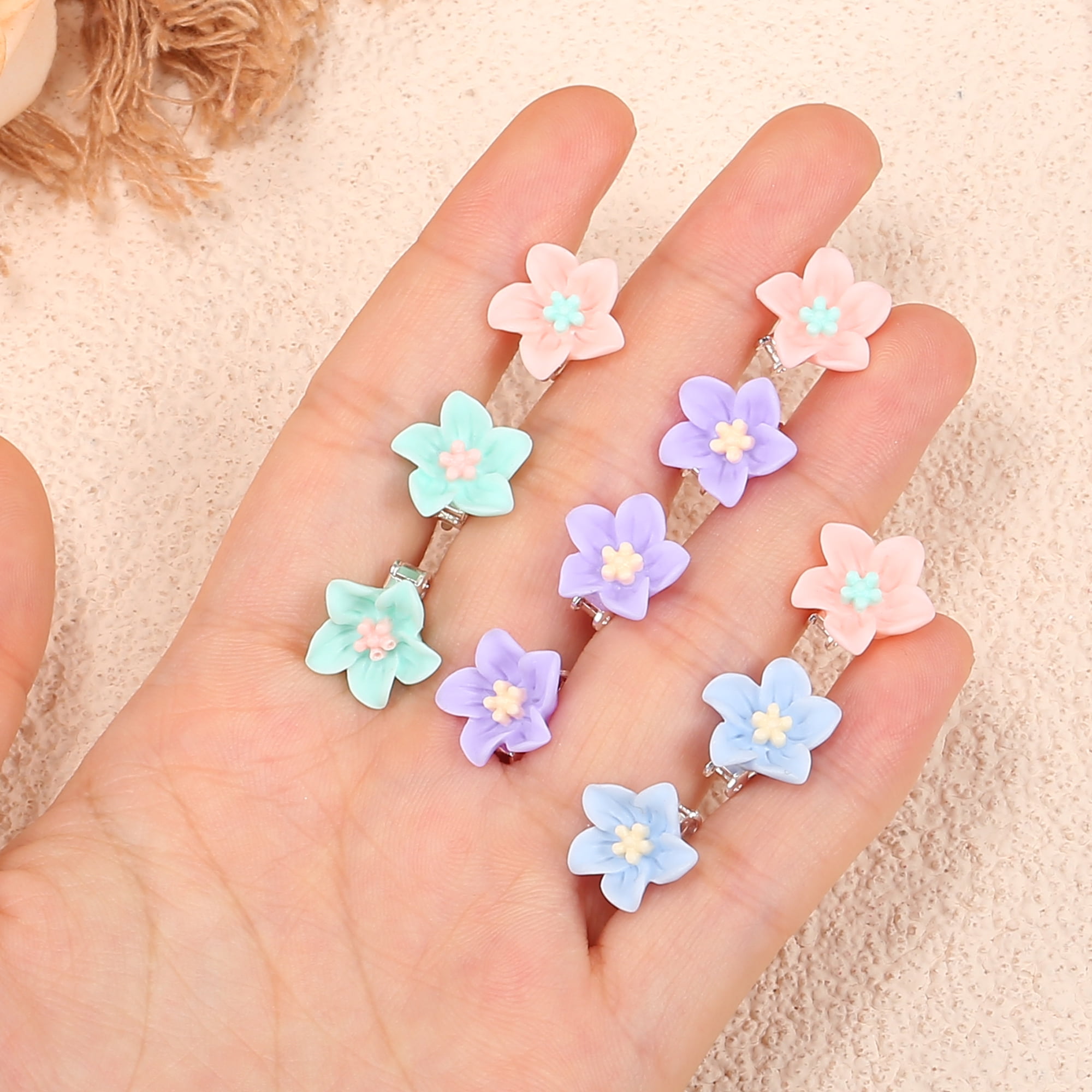 Unique Bargains 20Pcs Small Cute Mini Flower Hair Clips Purple Green