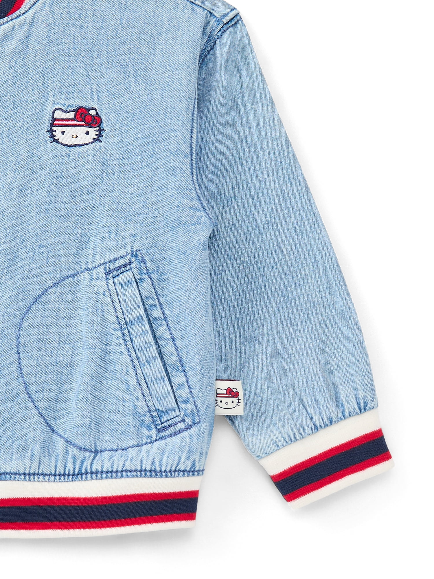Wonder Nation Hello Kitty Girls Cotton Denim Bomber Jacket, Midweight, Sizes 4-18