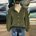 thumbnail image 4 of Chbgutlmr Button down Velour Tops for Women Peasant Long Sleeve Ruffled V Neck Blouse Tops Casual Loose Fall Trendy T-Shirts, 4 of 9