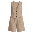 thumbnail image 5 of Arlun Women's Summer 2 Piece Outfits Dressy Button down V-Neck Sleeveless Vest Top and Loose Shorts with Pockets Simple Solid Color Work and Leisure Matching Sets 2026 Khaki S, 5 of 7