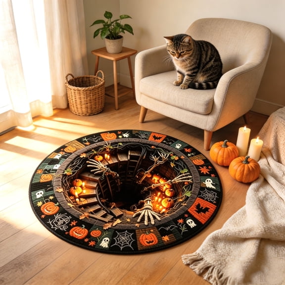 3D Visual Halloween Welcome Mat, Non Polyester Decorative Doormat, Indoor Outdoor Seasonal Floor Rug for Front Porch Entryway Home Holiday Party Decor (A-16in)