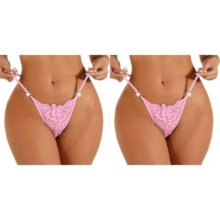 2 Pack Women Lace Panties Underwear String Thongs Lingerie Breathable Thong Traceless Panties Silk Thongs for Women Variety Pack Panties for Women Underwear Women Bulk Lace Panties for Women