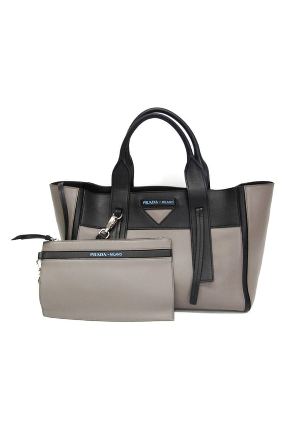 Pre-Owned Prada Ouverture Women's Leather Shoulder Bag,Tote Bag Black,Gray