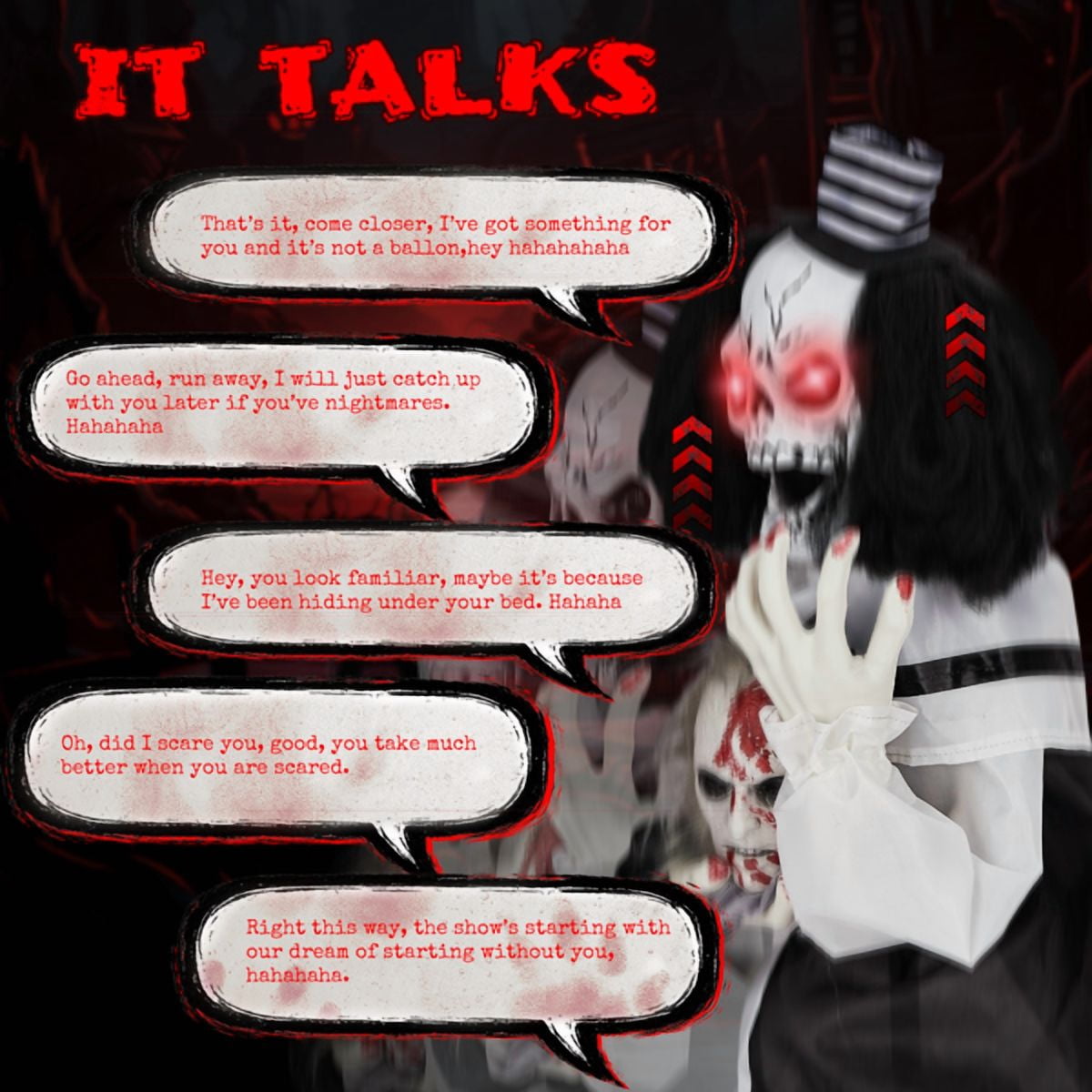 Alvantor Halloween Animated Decorations - 1.8 FT Sound-Activated Scary Clown with Red LED Eyes, Creepy Voice and Bouncing Motion