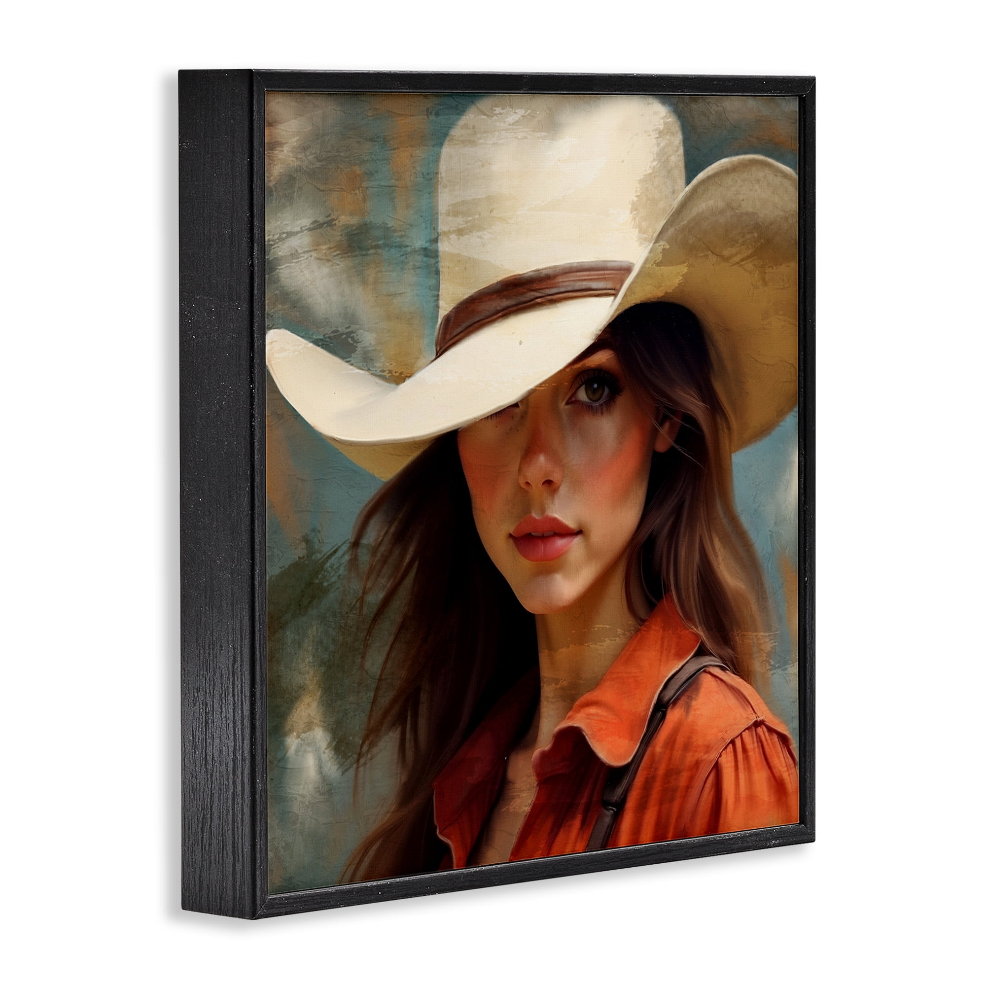 Cowgirl Gaze Beneath Hat Black Framed Giclee Art, design by Kim Allen