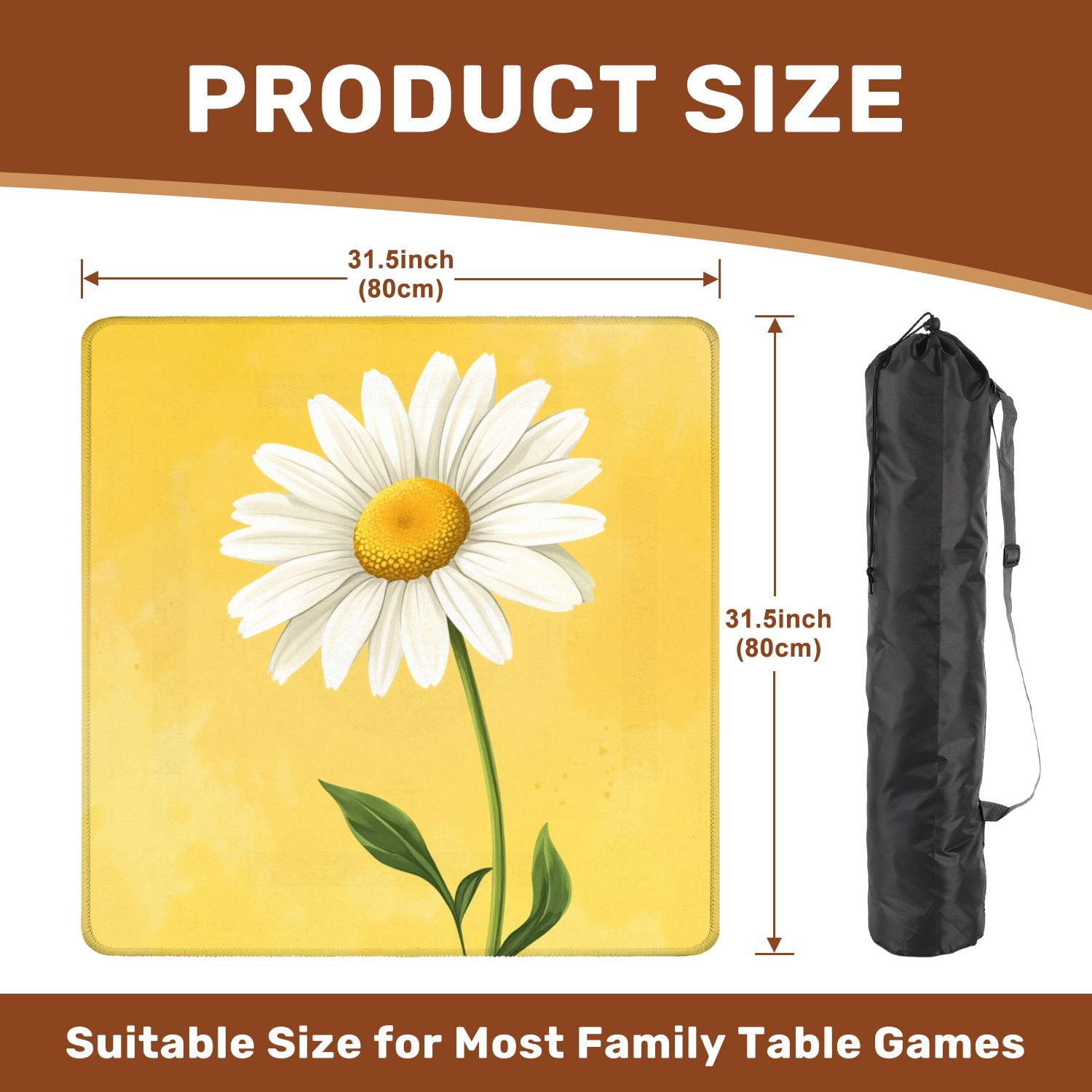 Mahjong Mat 31.5" x 31.5" White Daisy Flower Yellow Center Pastel Yellow Non-Slip Noise Reduction American Mahjong Tiles Table Cover for Dominoes Poker Card Board Games Gift