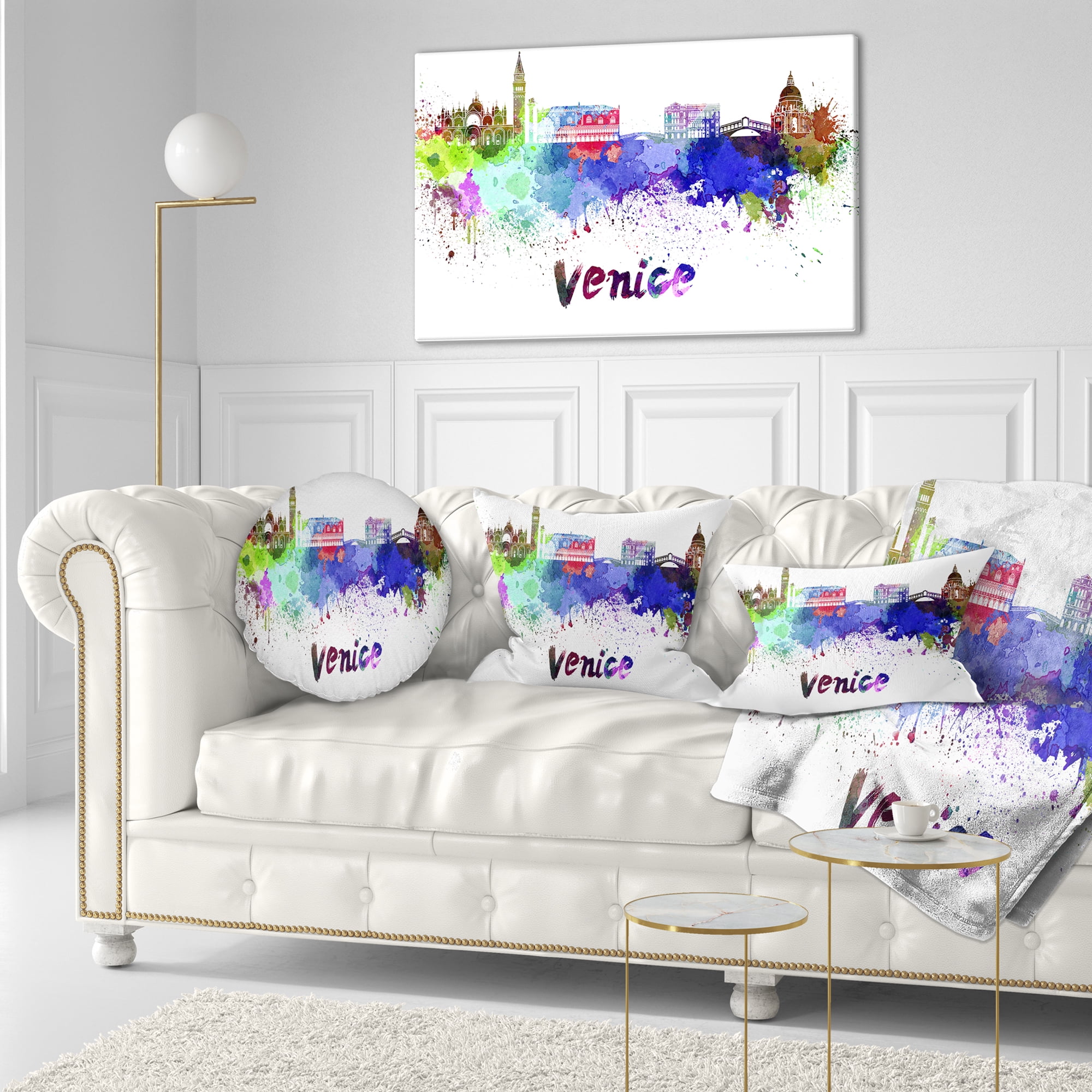 Designart Venice Skyline - Cityscape Throw Pillow - 12x20