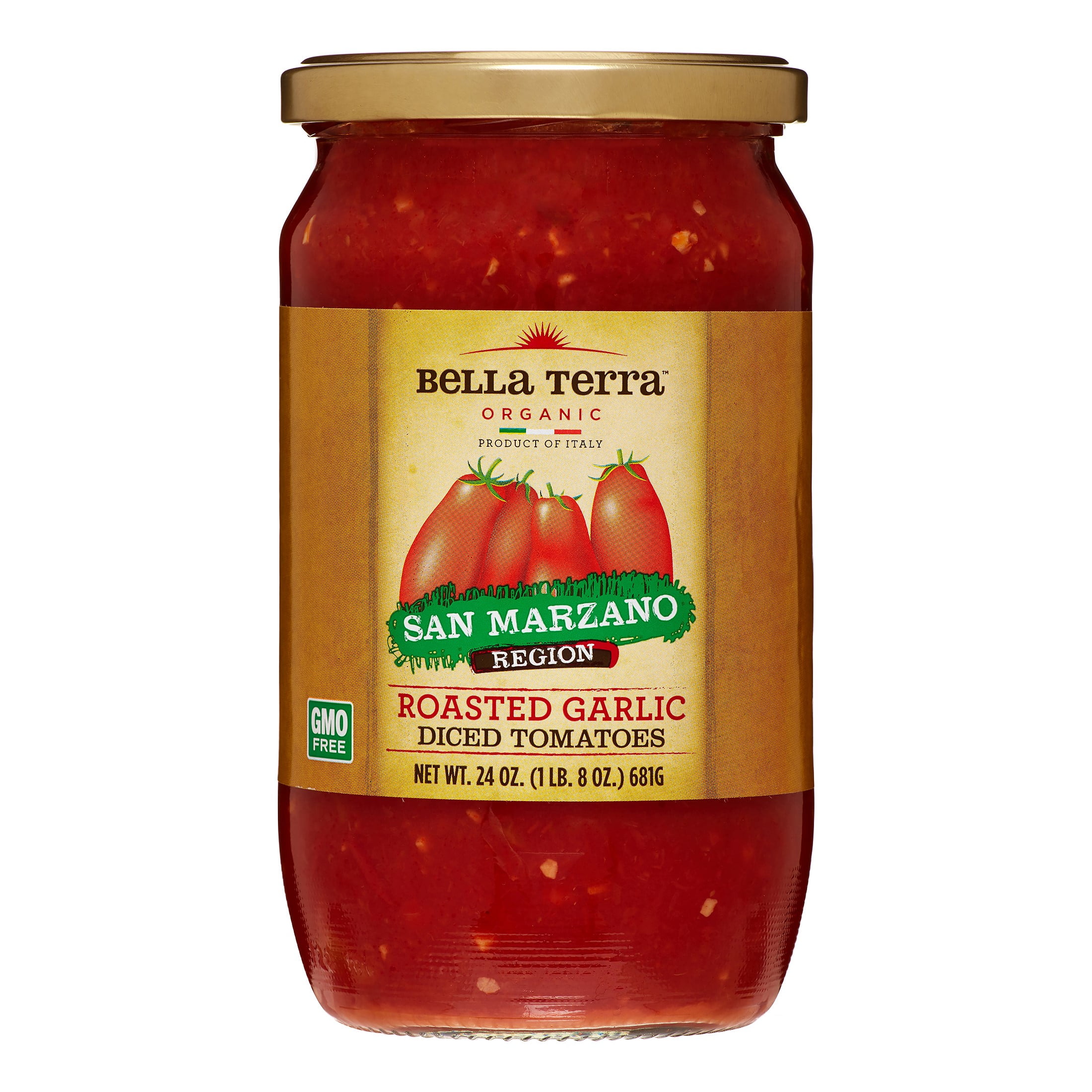Bella Terra Organic Diced Tomatoes, Roasted Garlic, 24 Oz