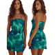 thumbnail image 3 of Vestido Tropical de Verano para Mujer, Sin Tirantes, Floral, Midi, Ajustado, para Fiesta y Club. Verde M, 3 of 7