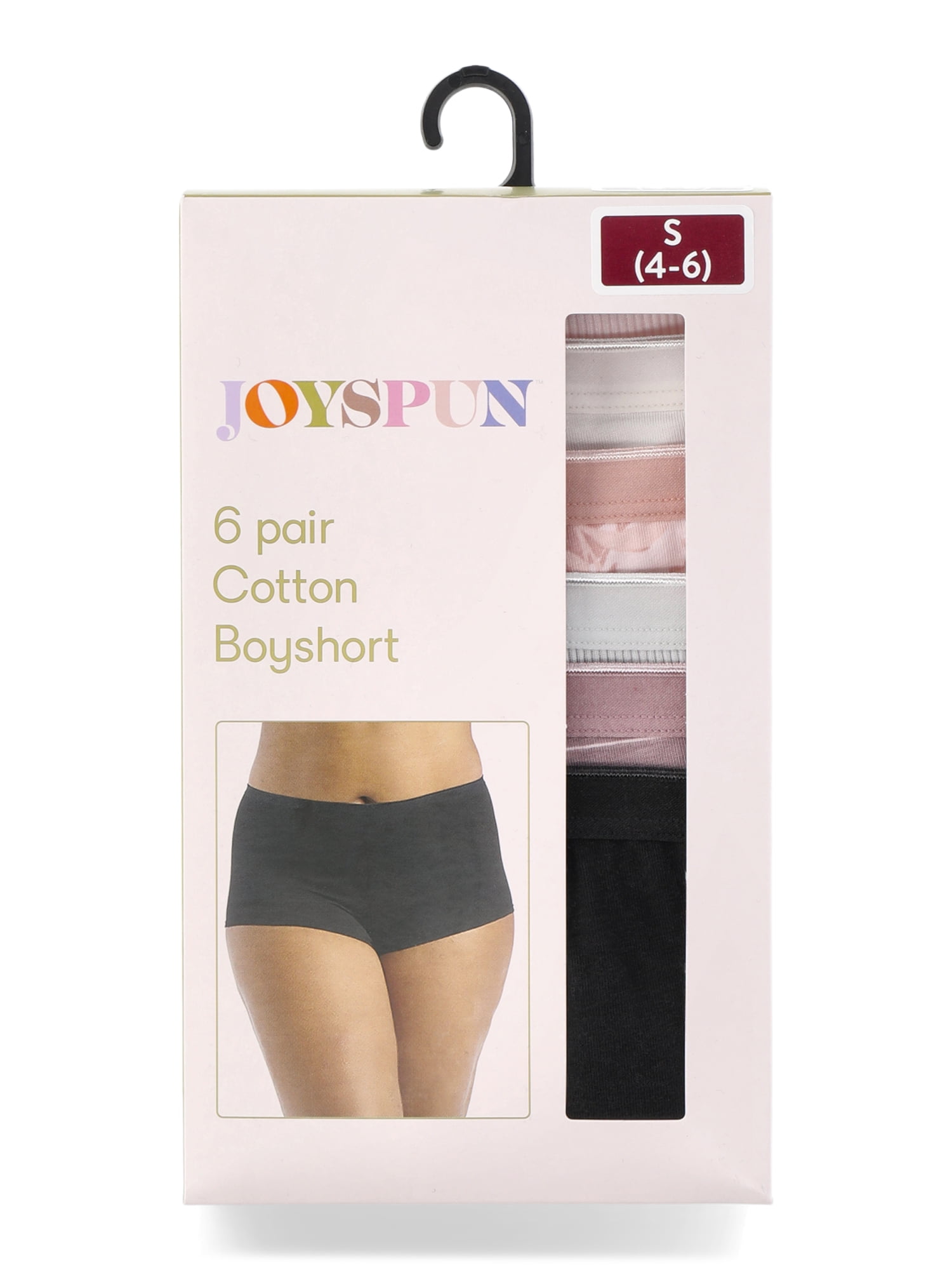 Joyspun Women's Cotton Boyshort Panties, 6-Pack, Sizes S-3XL